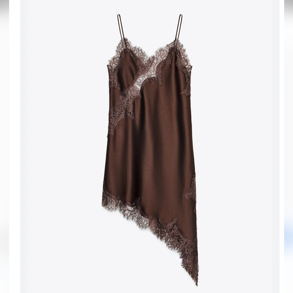 ZARA ASYMMETRIC LACE DRESS Brown Chocolate - Picture 15 of 16